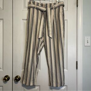 Lauren Ralph Lauren Cream & Navy Stripe Wide Leg Pants w/ Belt Size 8 Nautical